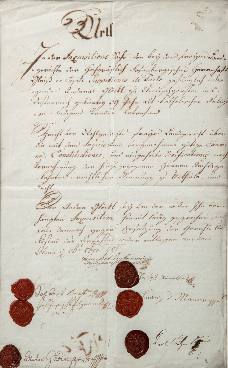 Urtl (Urteil in eimem Inquisitionsverfahren im Jahr 1785